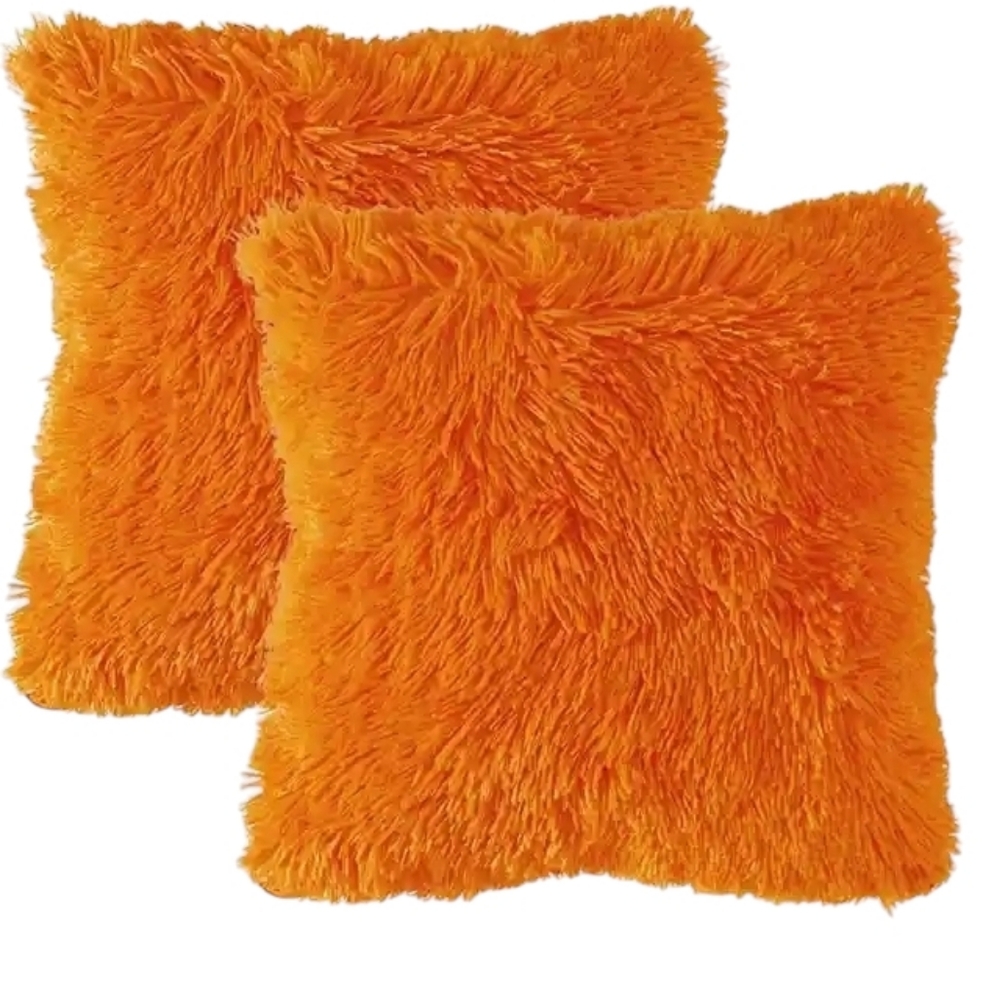 Soft & Fluffy Sherpa Cushion Covers with Zipper - 14x14 Inches orange color